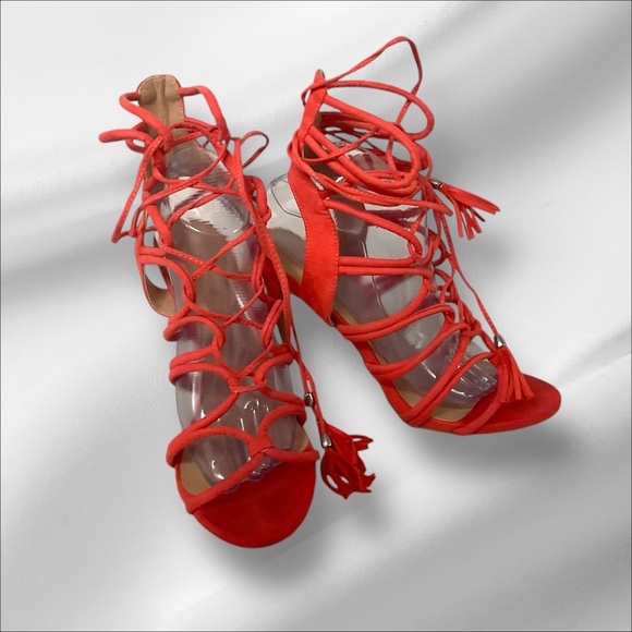 Wild Diva Pencil Heel Stiletto SZ 9 Coral Strappy Ankle Lace Sandal Women Party - Picture 2 of 10